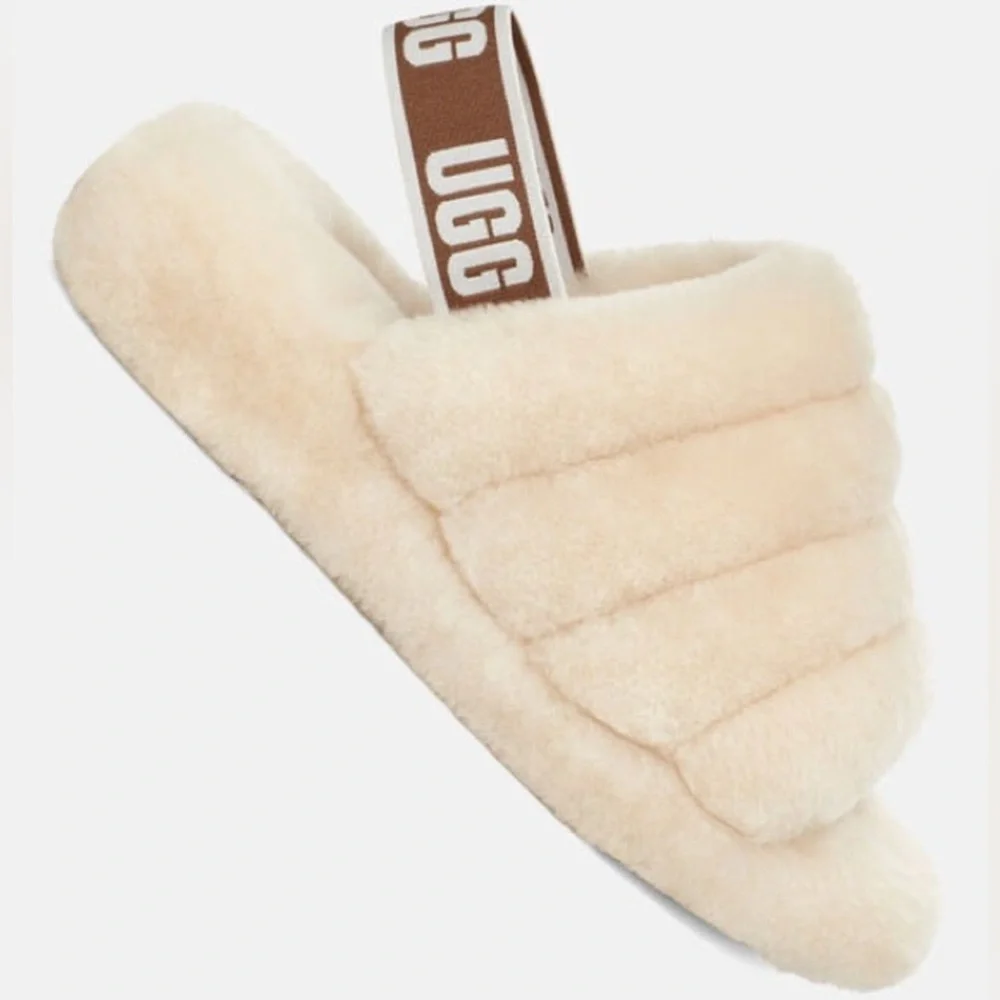 🐝UGG Cream Fluffy Slide Sandals - Picture 2 of 6